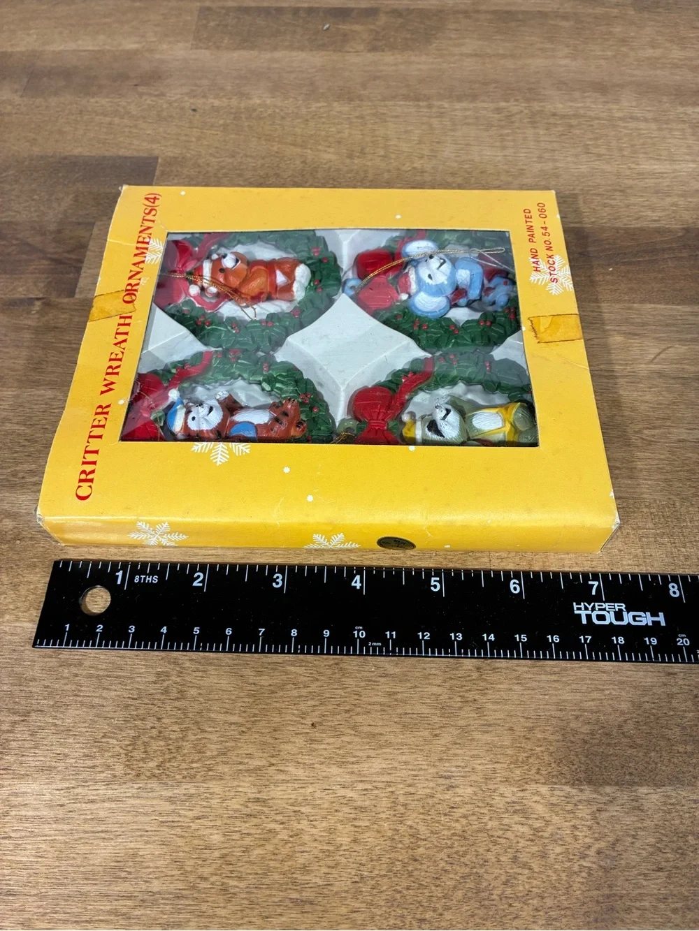 Vintage Critter Wreath Ornaments Set 4 Hand Painted Resin Christmas #54-060